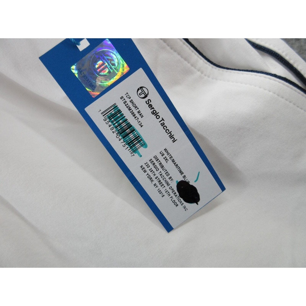 NWOT Sergio Tacchini TCP Shorts Mens Size XXL Mesh Lined WHITE NAVY BLUE Shorts - Picture 6 of 13